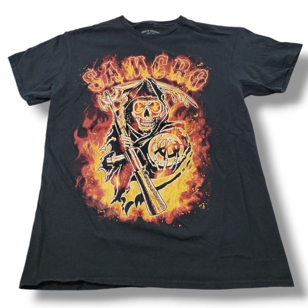 Sons Of Anarchy Shirt Size Medium Samcro Flaming Grim Reaper Graphic Print Shirt